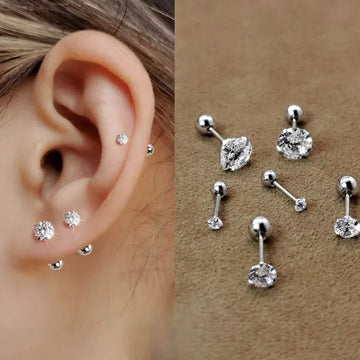 DAIIIBABYYY  -  1pc 3/4/5/6/7/8mm 3 Colors Punk Stainless Titanium Steel  Zircon Crystal Stud Earrings For Men Women Tragus Helix Body Piercing